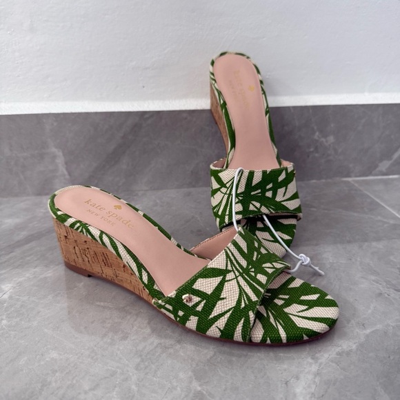 NWOT Women’s Kate Spade Myrah Palm Frond Cork Heel Wedge Open Toe Sandals 5.5 main image 7